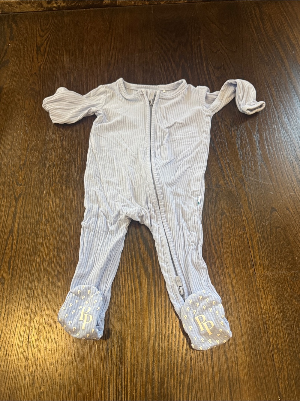 Posh Peanut Light Blue Ribbed Zipper Footed One-Piece